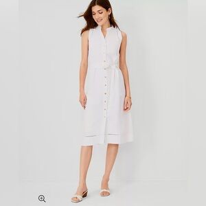 Women’s Linen Blend Split Neck Sleeveless Shirtdress